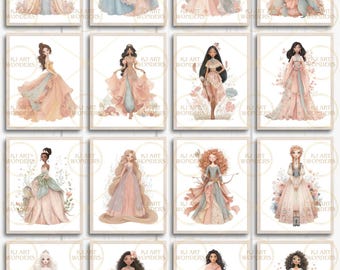 Princess Prints, Set of 25 Prints, Nursery Decor, Fairy Tale, Kids Room, Baby Girl, Wall Art, Wall Decor, Digital Download