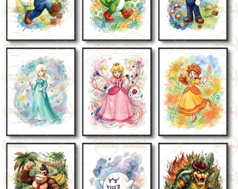 Láminas decorativas de Mario y sus amigos, set de 15, descarga digital.