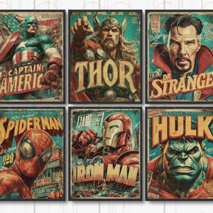 Superheroes Wall Art, Kids Room Decor, Wall Decor, Game Room Decor, Vintage, Printable, Digital Download