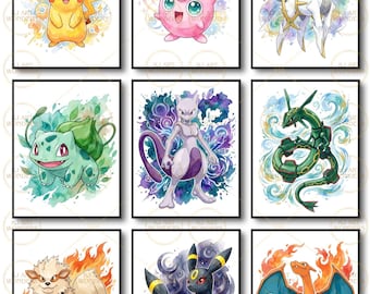 Affiches Pokémon, lot de 20 impressions, décoration pour chambre d'enfant, téléchargement numérique