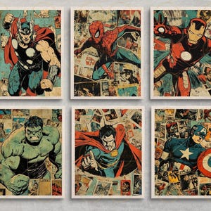 Superheroes Wall Art, Kids Room Decor, Wall Decor, Game Room Decor, Vintage, Printable, Digital Download