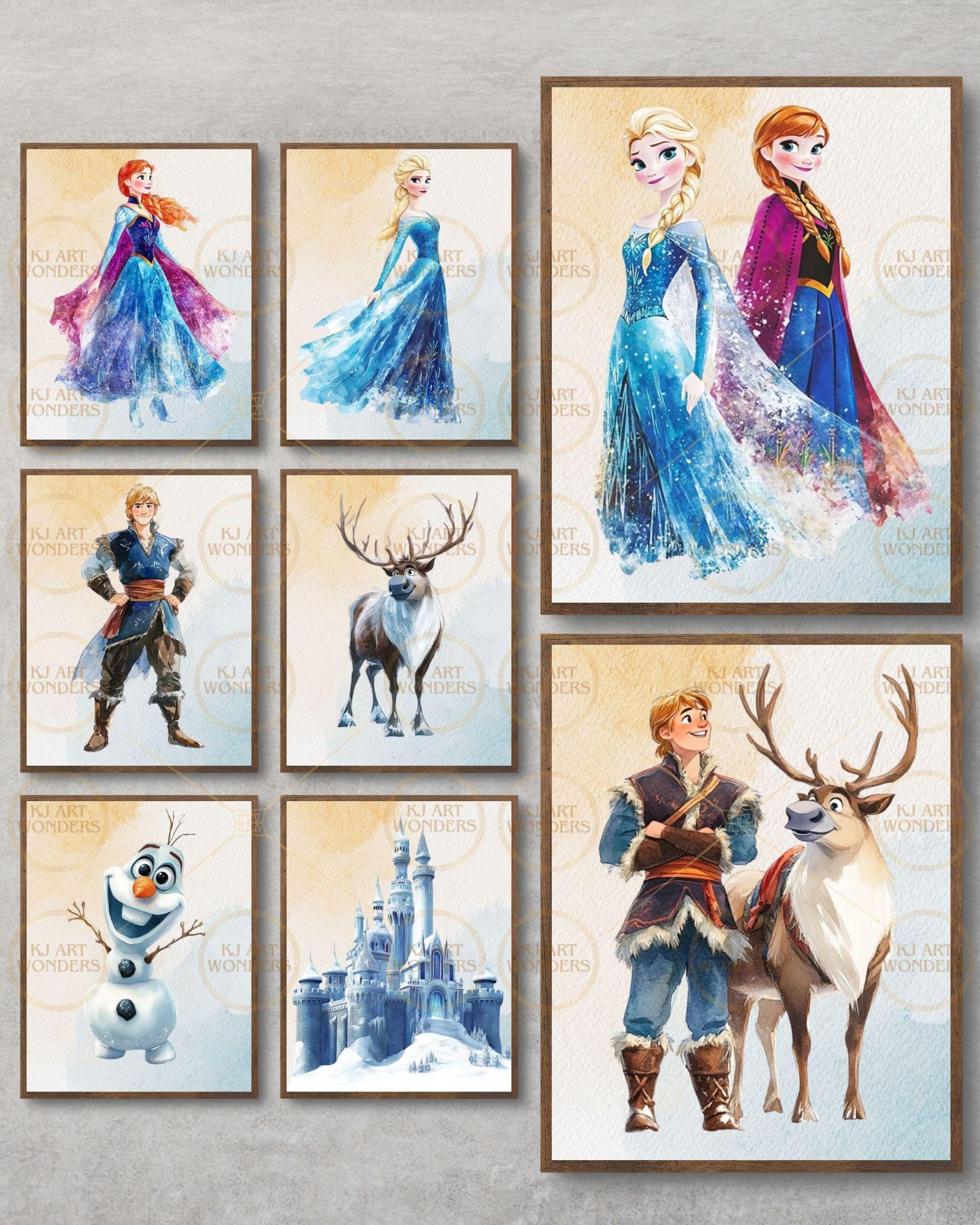 Frozen Wall Art, Princess and Friends, Fairy Tale, Kids Room Decor, Nursery Decor, Wall Decor, Watercolor, Printable, Digital Download