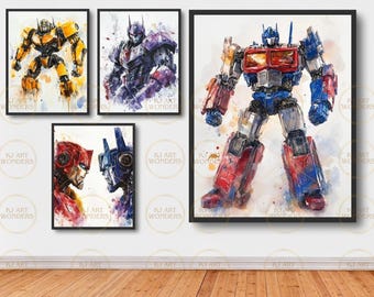 Impresiones de acuarela de Transformers: Prime, Bumblebee y Megatron (juego de 4) (Descarga digital)