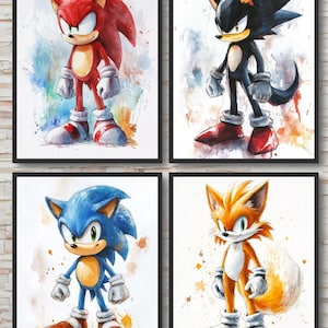 Sonic the Hedgehog kunst aan de muur, meisje, jongen, kind, wanddecoratie, aquarel, afdrukbaar, digitale download