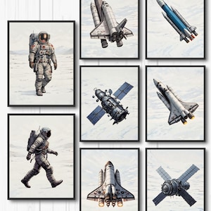 Muurafdrukken astronaut, heelal, raketten, spaceshuttle, satellieten, digitale download