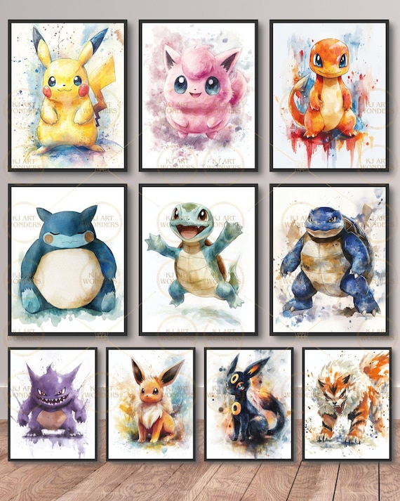 Watercolor Pokemon Prints, Kids Room Deco, Digital Download