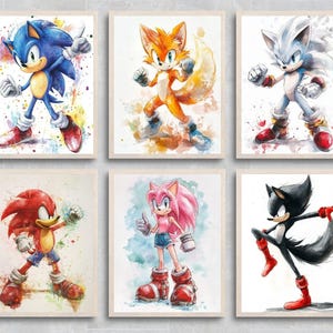 Sonic the Hedgehog kunst aan de muur, kinderkamer decor, game room decor, decor kinderkamer, wand decor, aquarel, afdrukbare, digitale download