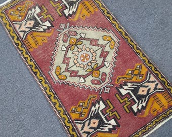 Handmade Wool Small Rug,Vintage Turkish 2x3 Ft Entryway Or Doormat Boho Decor Rugs