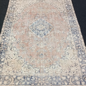Handmade Floral Turkish Wool Rug 7x10: Colorful Vintage Oushak Carpet