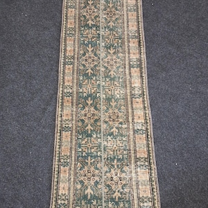 2x7 Vintage small Runner Rug, Green Rug, Handmade Rug, Pactwork Rug, Area Rug, 2x7 Turkish Rugs, Entryway Rug, Hallway Rug,1.9ft X 7.3ft