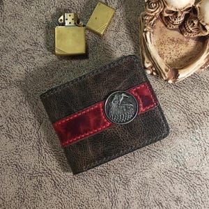 Cartera de cuero vikinga para hombre con emblema de cuervo: billetera plegable hecha a mano