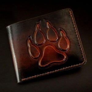 Cartera de piel con relieve de lobo personalizada, cartera WOLF