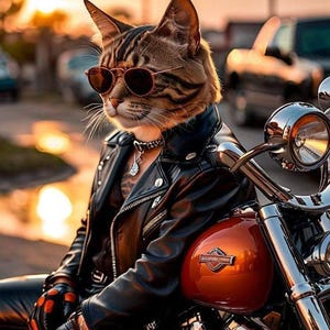 Cool Biker Cat | Funny Motorcycle Wall Art | Digital Download for Cat Lovers