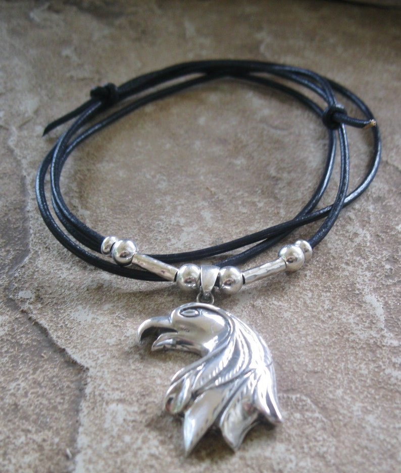 Biker Bird Nature Necklace Totem Sterling Silver Eagle Adjustable Leather Womens Men S Patriot Jewelry Necklaces Valresa Com - Patriot Pendants Bracelets