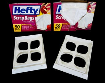 2 bolsas de desechos HEFTY con cierres desprendibles y soportes / Soporte de 6.5 x 5.5 *Vintage*