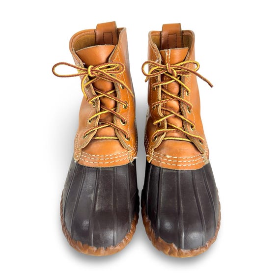 LL BEAN Brown Maine Hunting Shoe Boots Duck Leather Rubber 