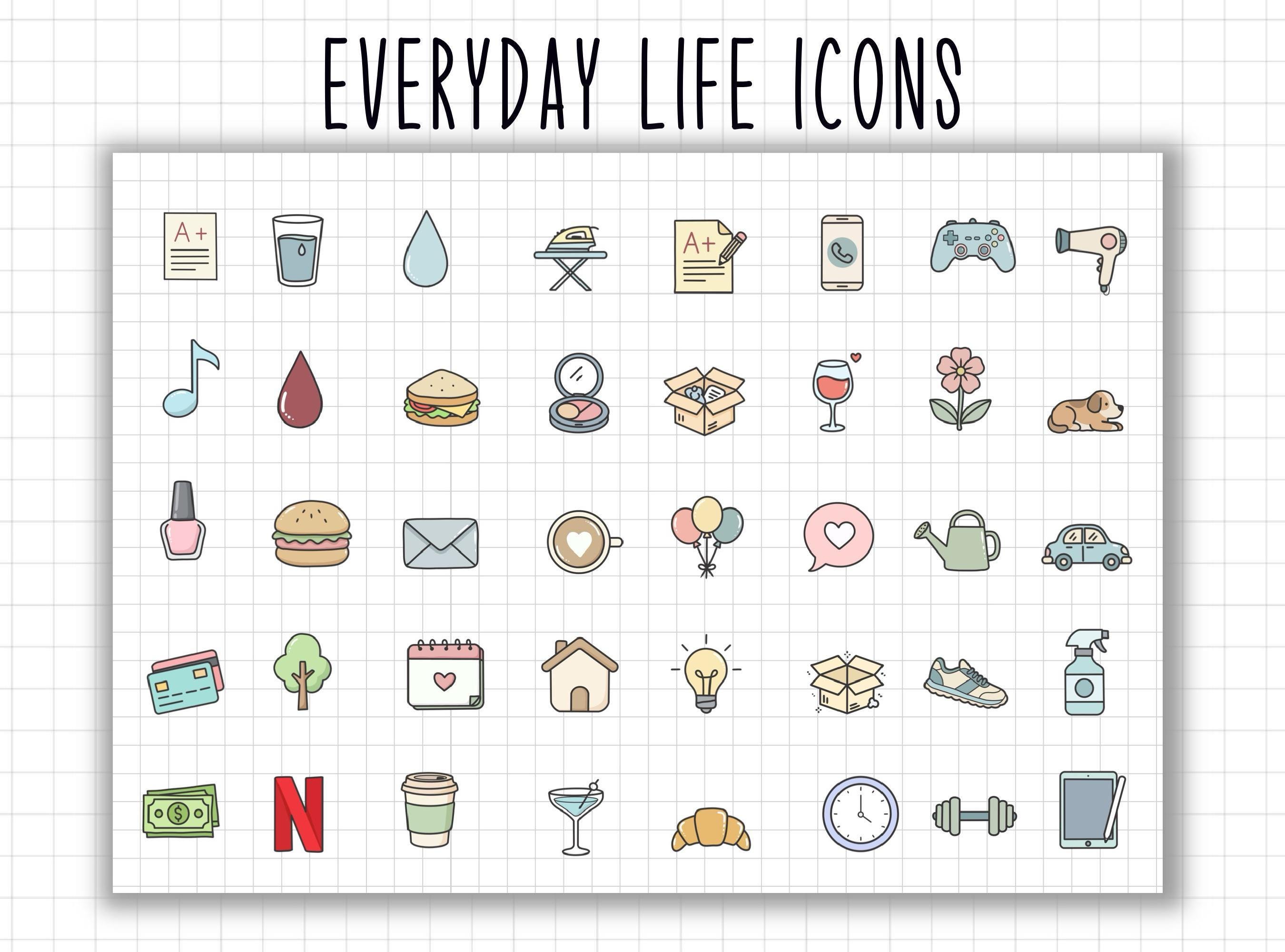 Everyday Life Icons | Digital Planner Stickers | Goodnotes PNG - Etsy