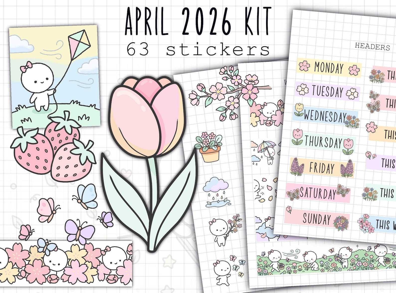 April 2026 Digital Sticker Kit (spring Blossoms) | Digital Planner ...