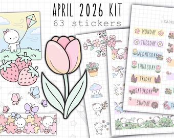 April 2026 Digital Sticker Kit (Spring Blossoms) | Digital Planner Stickers | Goodnotes PNG