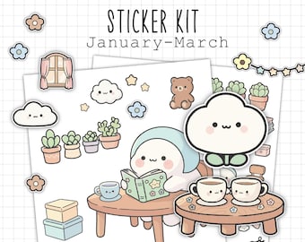 2026 Kawaii Monthly & Weekly Kit | Digital Stickers | Goodnotes App (PNG)