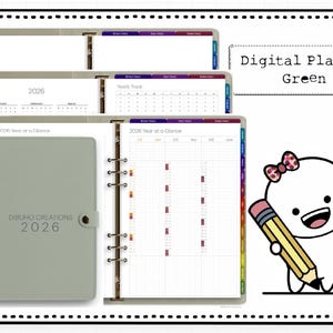 2026 Techo Style Digital Planner | Dibuho Creations | Green Minimalist Goodnotes Noteful Planner PDF
