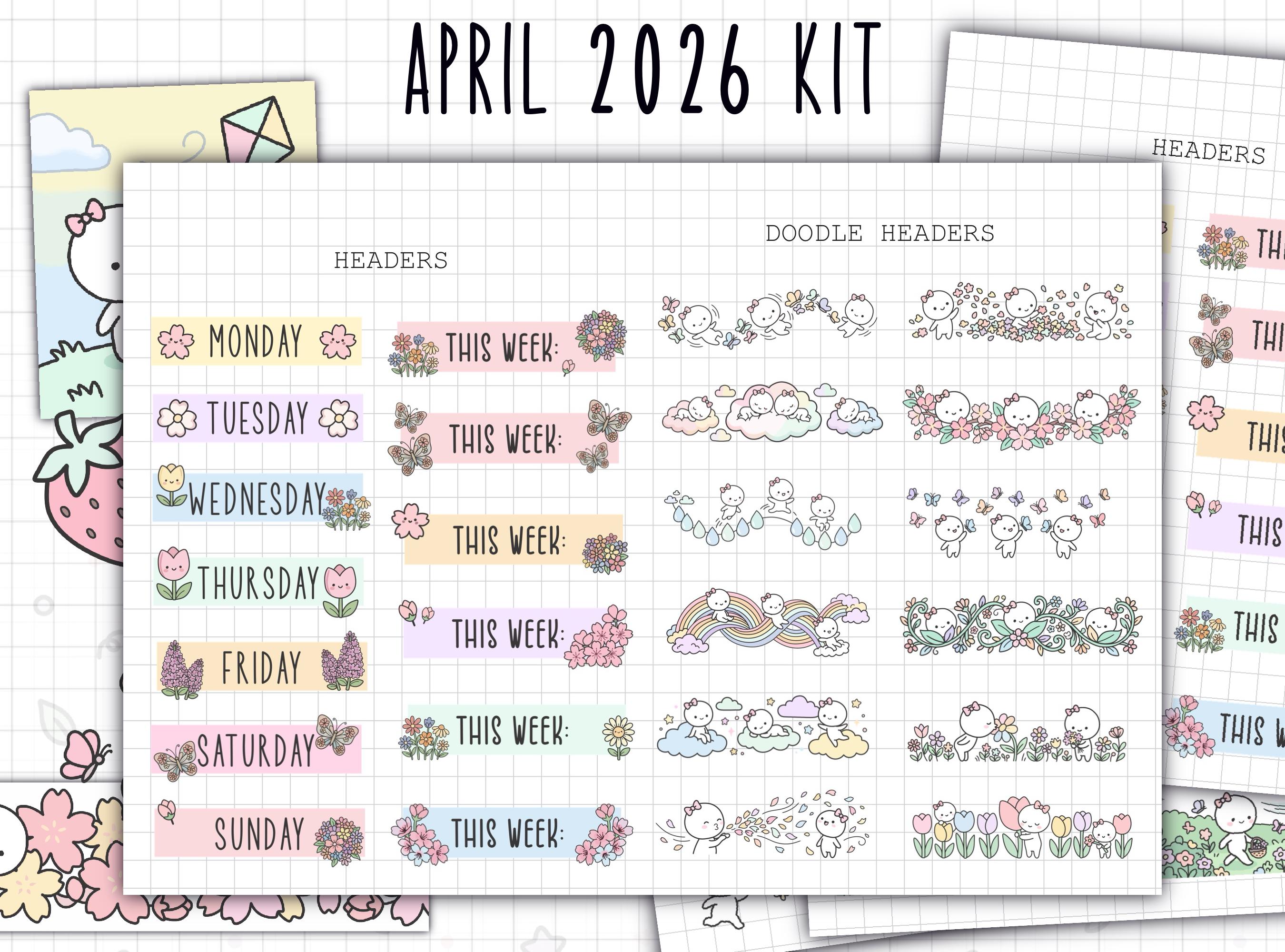 April 2026 Digital Sticker Kit (spring Blossoms) | Digital Planner ...