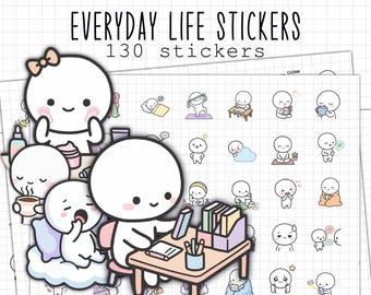 Everyday Life Daily Routine Stickers | Digital Planner Stickers | Goodnotes PNG