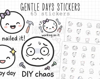 Gentle Days Mood Heads Stickers | Digital Planner Stickers | Goodnotes PNG
