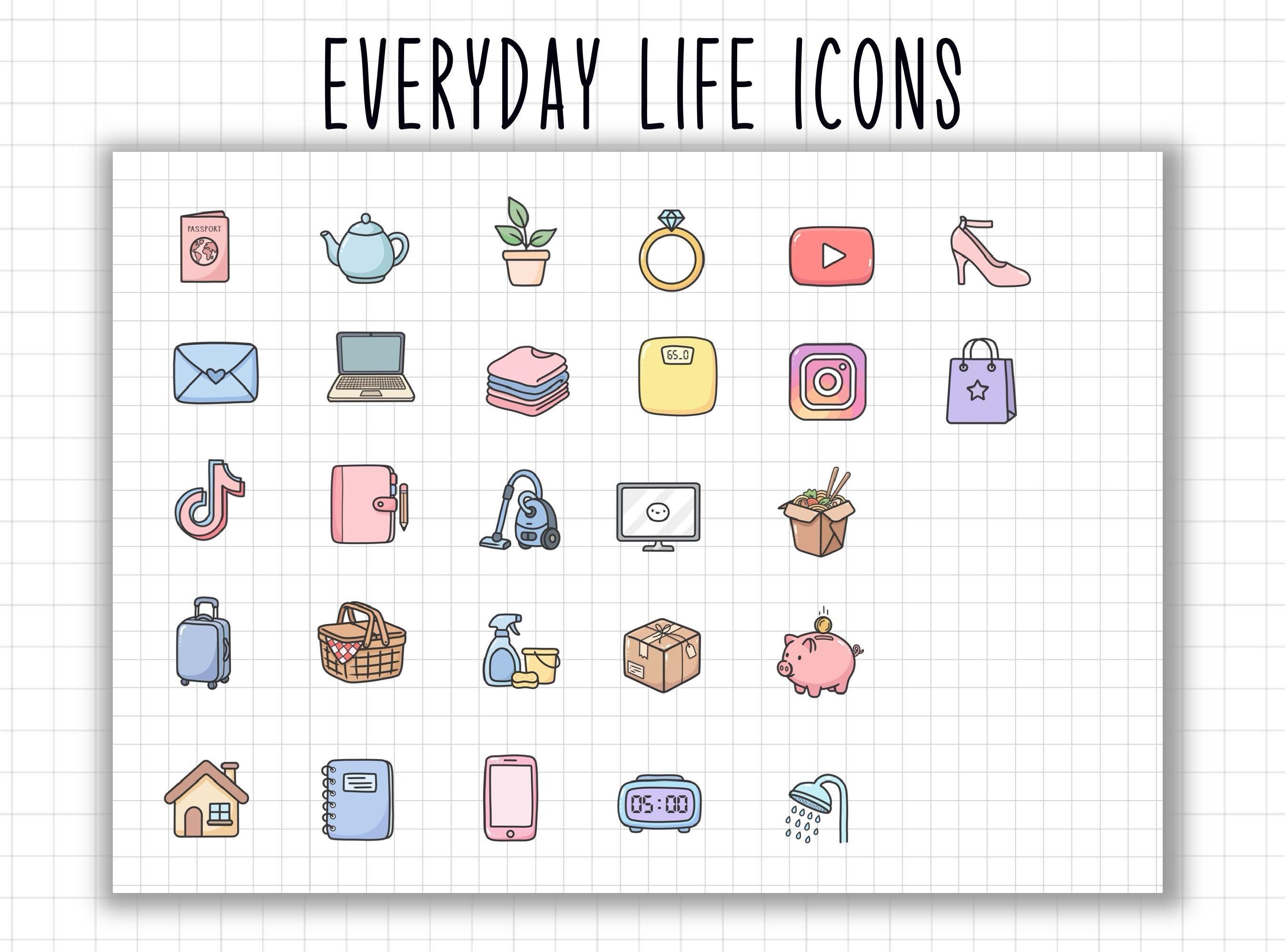 Everyday Life Icons | Digital Planner Stickers | Goodnotes PNG - Etsy