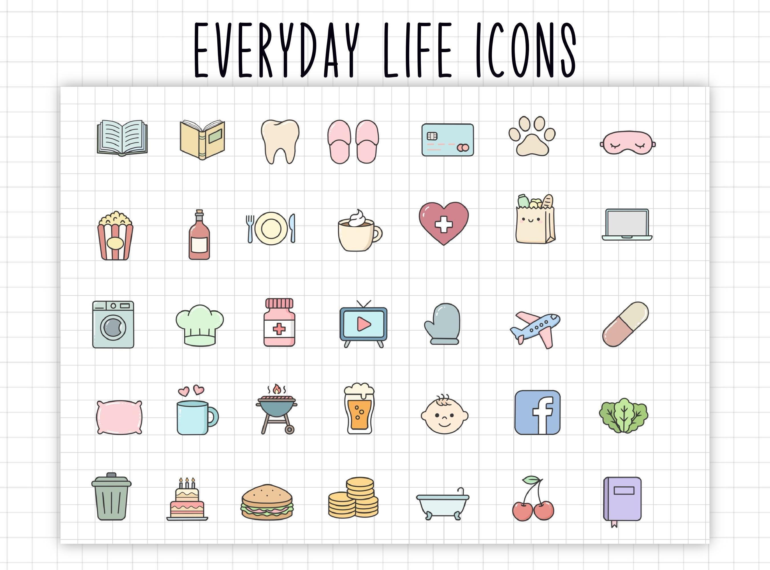 Everyday Life Icons | Digital Planner Stickers | Goodnotes PNG - Etsy