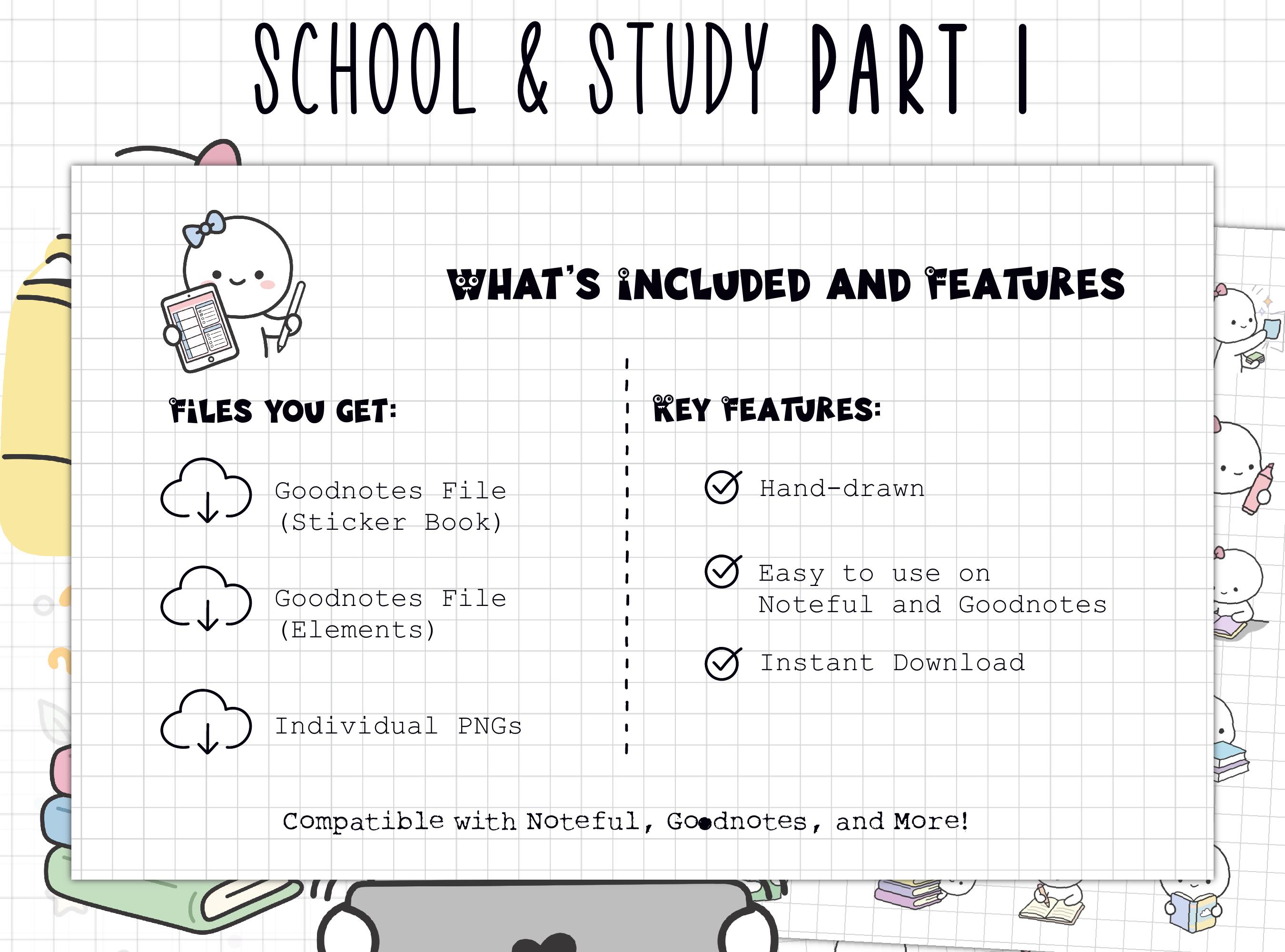 School & Study Digital Stickers | Hand-drawn Planner Pngs (digital ...