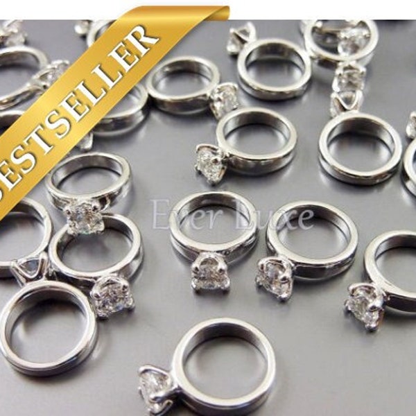 4 Miniature silver engagement rings, wedding promise rings, bridal jewelry, ring charms, DIY weddings, made in korea 1839-BR