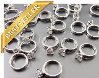 4 Miniature silver engagement rings, wedding promise rings, bridal jewelry, ring charms, DIY weddings, made in korea 1839-BR