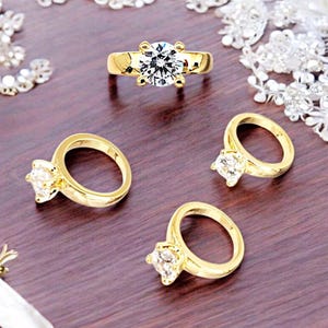 4 Miniature engagement rings 3mm zircon CZ Cubic Zirconia charms, mini rings, wedding favors, wedding promise rings 1839-BG (4pcs)