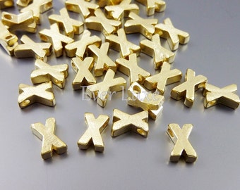 4 Initial X, petite satin gold alphabet beads, initial necklaces, personalized jewelry, charms / jewelry supplies 1891-SG-X