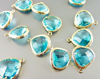 2 aquamarine blue glass stone in textured gold bezel setting, pendants for jewelry / craft supplies 5058G-AQ