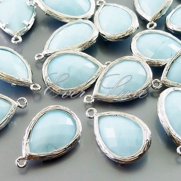 2 marbleized powder blue / pale blue faceted unique glass pendants, glass beads, charms 5060R-PB