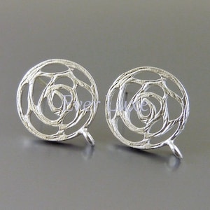 2 pieces / 1 pair Round rose silhouette earrings, matte silver earrings, stud earrings for jewelry making 1665-MR image 1