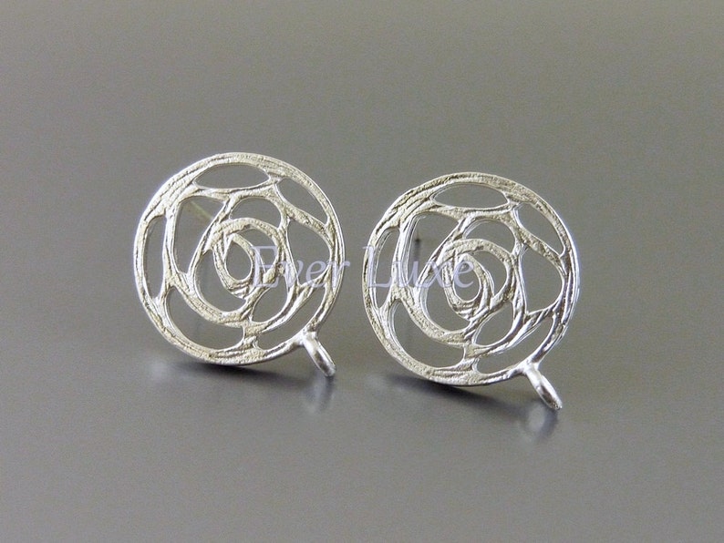 2 pieces / 1 pair Round rose silhouette earrings, matte silver earrings, stud earrings for jewelry making 1665-MR image 1