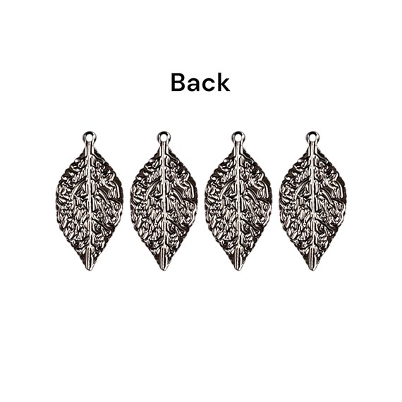 純プラチナのチャーム 4 Delicately Detailed Leaf Charms, Pressed Flat Leaf Charms