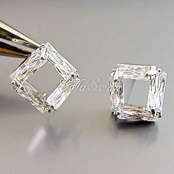 1 pair (2pcs) overlapping multi-bar diamond shape earrings, earring making supplies, CZ earrings 2062-BR