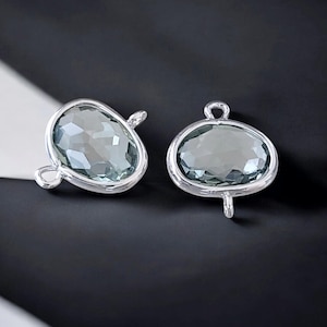 2 grey glass crystal connector with silver bezel setting 9mm / gray silver links / brass findings 5119R-GR-9