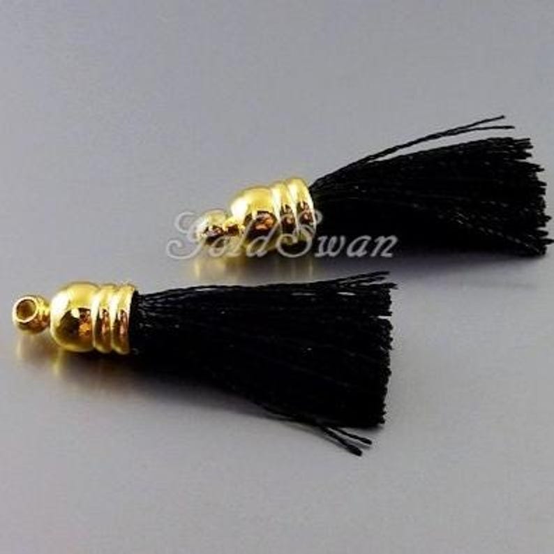 30mm Black Tassel Charms with Gold Bail – Made in Korea image 2