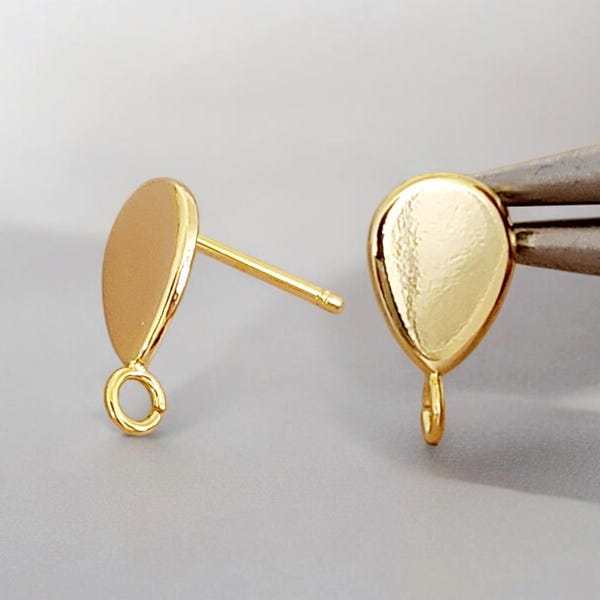 14K Gold Balloon Stud Earrings with Loop: 10mm, 2 Pairs
