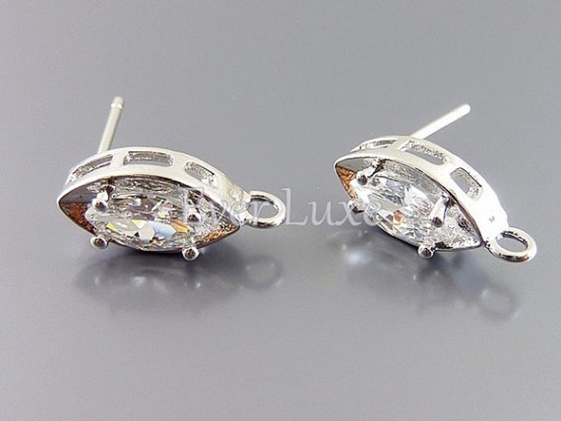 Marquise CZ Stud Earrings: Bridal Jewelry (Bright Silver) image 3