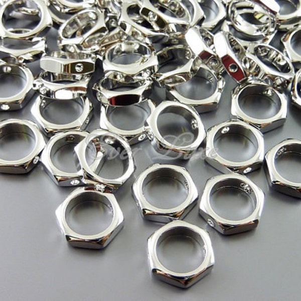 4 bolt silver spacer beads, honeycomb charm / nuts and bolts jewelry beads 1868-BR