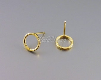 4 pcs / 2 pairs simple shiny gold 8mm geometric open circle earrings, gold circle earrings 1071-BG-8