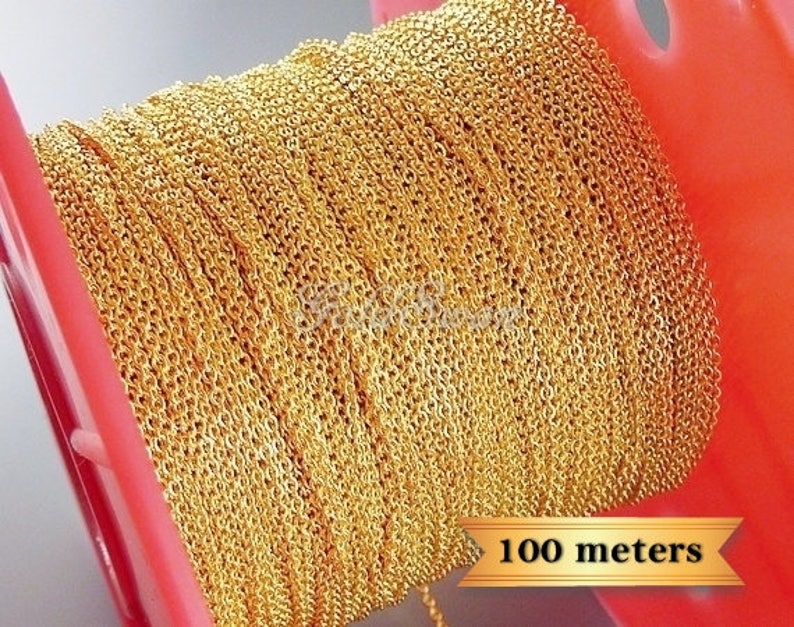 15% Bulk SALE One spool 100M bulk 1.7mm x 1.5mm brass metal cable chains, wholesale chains B007-BG-Bulk (1 spool) 