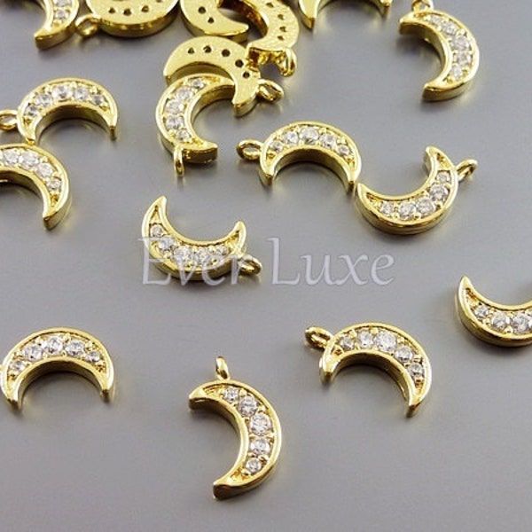 4 tiny simple moon Cubic Zirconia CZ pave charms, CZ jewelry pendants, supplies for jewelry / jewellery 971-BG