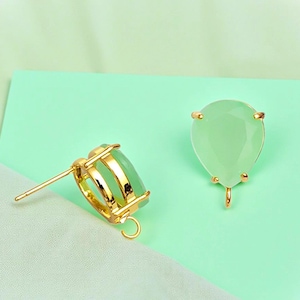 Bulk Sale Gold Teardrop Light Mint Glass Stone Earring Settings Brass Mint Teardrop Bezel Setting DIY Jewelry Findings E5067-MI